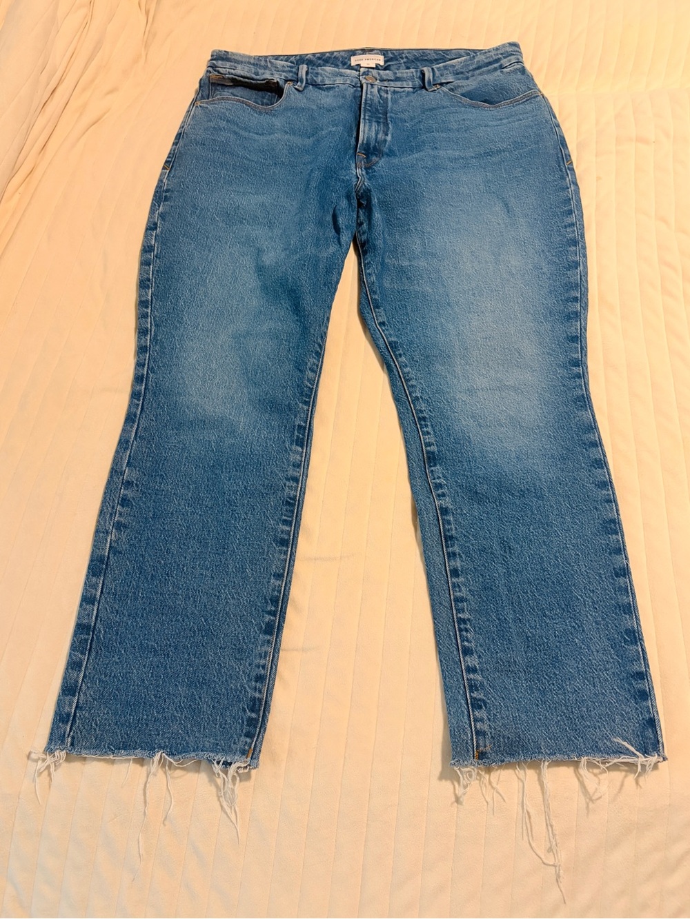 Good American Jeans, straight leg, raw hem, size 15